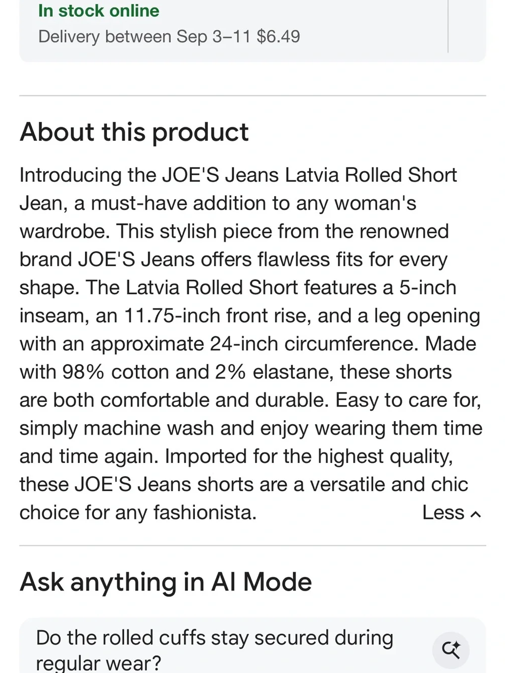 Joe's Jeans Latvia Rolled Jean Denim Shorts Jean